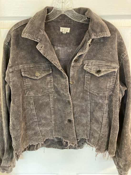 POL Jackets & Blazers - POL Cropped Corduroy Distressed Jacket in Taupe Gray
